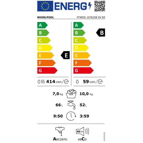 Whirlpool FFWDD 1076258 SV EE Πλυντήριο-Στεγνωτήριο Ρούχων 10kg/7kg Ατμού 1600 Στροφές