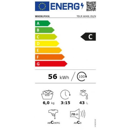 Whirlpool TDLR 6040 L Πλυντήριο Ρούχων Άνω Φόρτωσης 6kg 1000 Στροφών  ,Hygiene 60 °,Τεχνολογία 6ης Αίσθησης