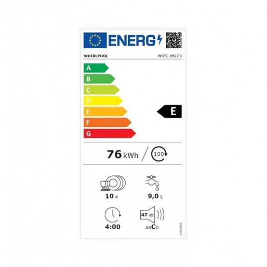 Whirlpool WSFC3M27X ,Πλυντήριο Πιάτων 45cm, Inox-Silver,για 10 Σερβίτσια ,6th Sense 