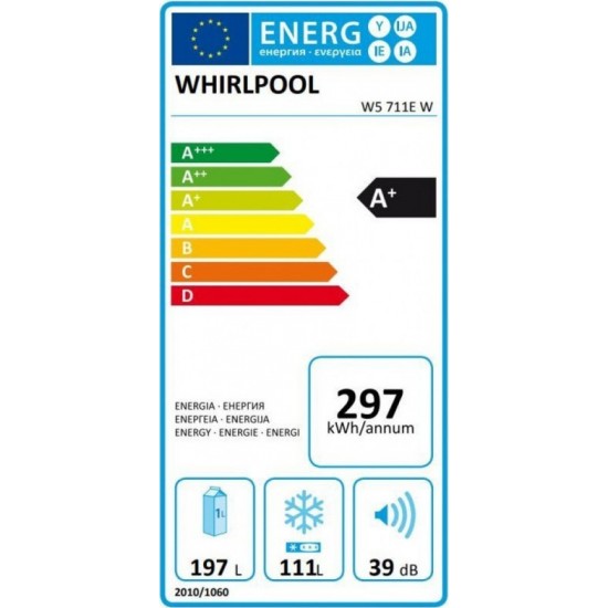 Whirlpool W5 711E W Ψυγειοκαταψύκτης (308lt) Λευκός Low Frost Α+ (υψ176.3xπλ59.5xβαθ66.3)