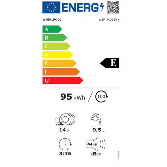 WHIRLPOOL W2F HKD624 X Πλυντήριο πιάτων Inox,Προγράµµατα 9,6th Sense 55°C,(σερβίτσια) 14 ΠΛ60,