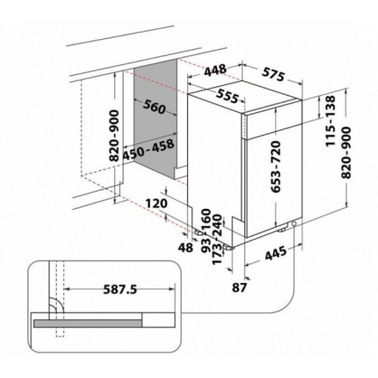 Whirlpool WSBC 3M27 X Εντοιχιζόμενο Πλυντήριο Πιάτων για 10 Σερβίτσια Π45cm,MultiZone Wash2