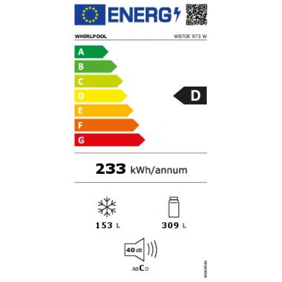 Whirlpool WB70E 973 W Ψυγειοκαταψύκτης (462lt) NoFrost Υ195.5xΠ70xΒ75.5εκ. Λευκός Inverter