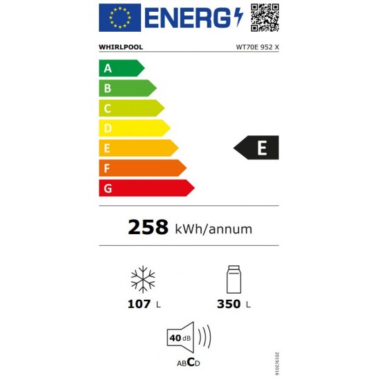 Whirlpool WT70E 952 X Ψυγείο Δίπορτο (457lt) NoFrost Υ190xΠ70xΒ72.5εκ. Inox INVERTER