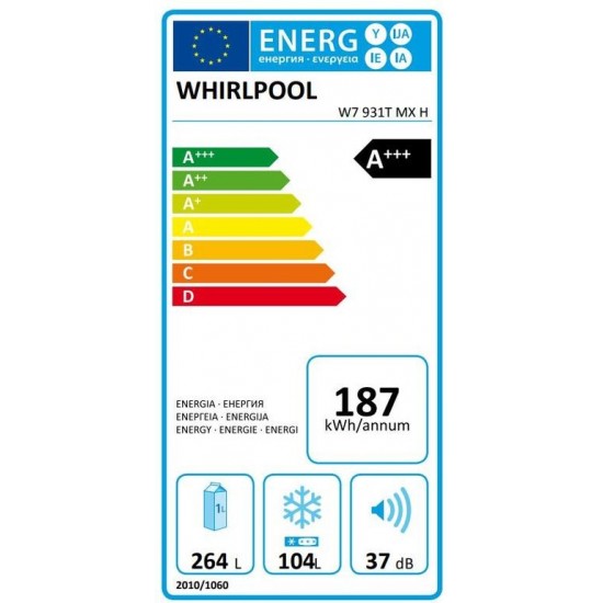 Whirlpool W7 931TMXH Ψυγειοκαταψύκτης (371lt) Total No Frost Mirror/Inox (202,7x59.6x67,8) inverter