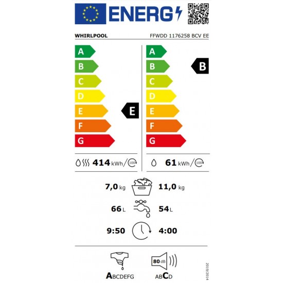 Whirlpool FFWDD 1176258 BCV EE Πλυντήριο-Στεγνωτήριο Ρούχων 11kg/7kg Ατμού 1600 Στροφές,Inverter,Τεχνολογία 6ΗΣ Αίσθησης