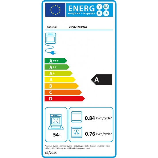 Zanussi ZCV 65201 WA Κουζίνα (54lt) με Εστίες Κεραμικές (60cm) Λευκή Α,φούρνος multifunction,